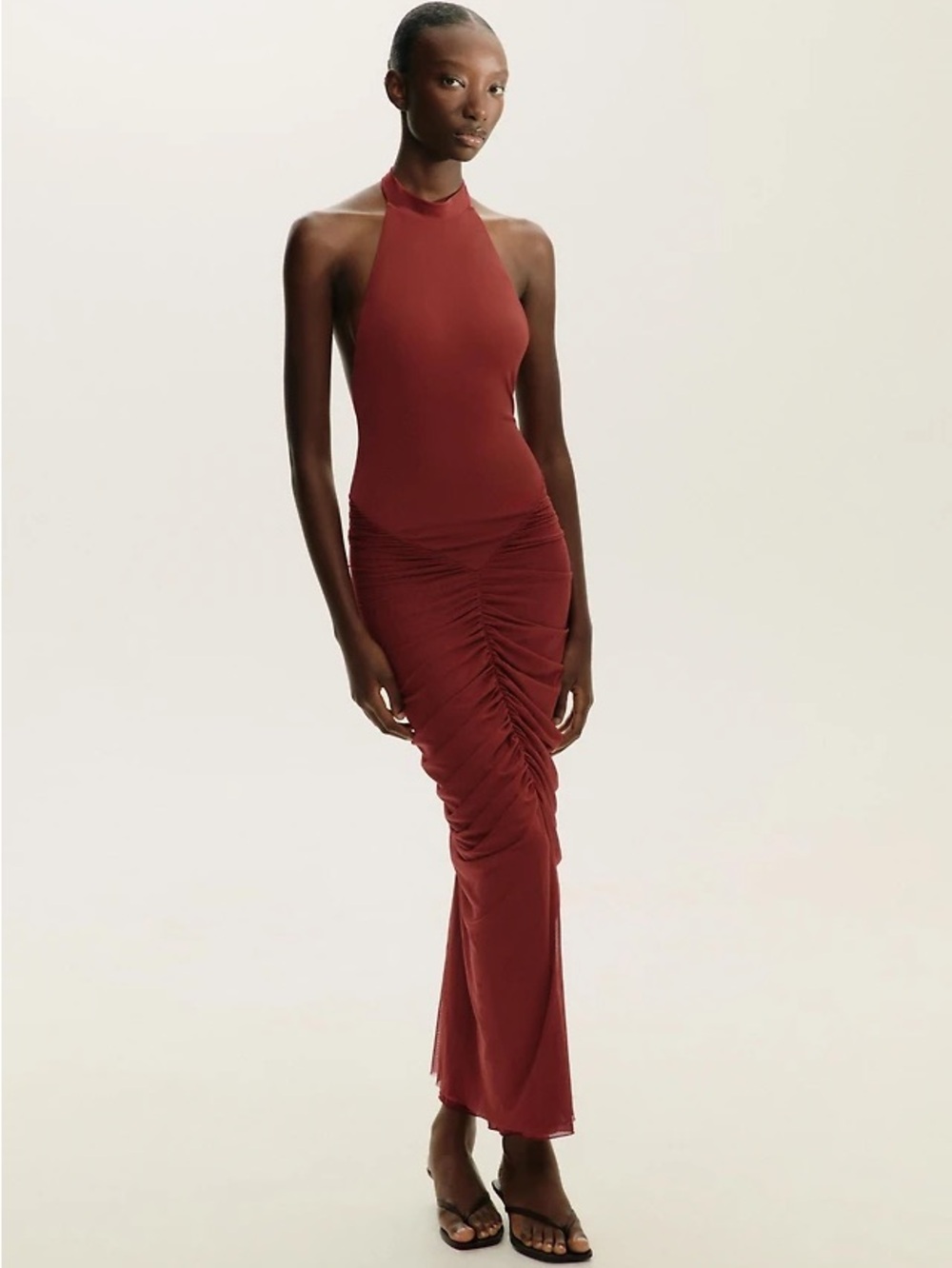 Zara NWOT contrast halter tulle combination dress wine bodycon open back Sculpt - Picture 2 of 12